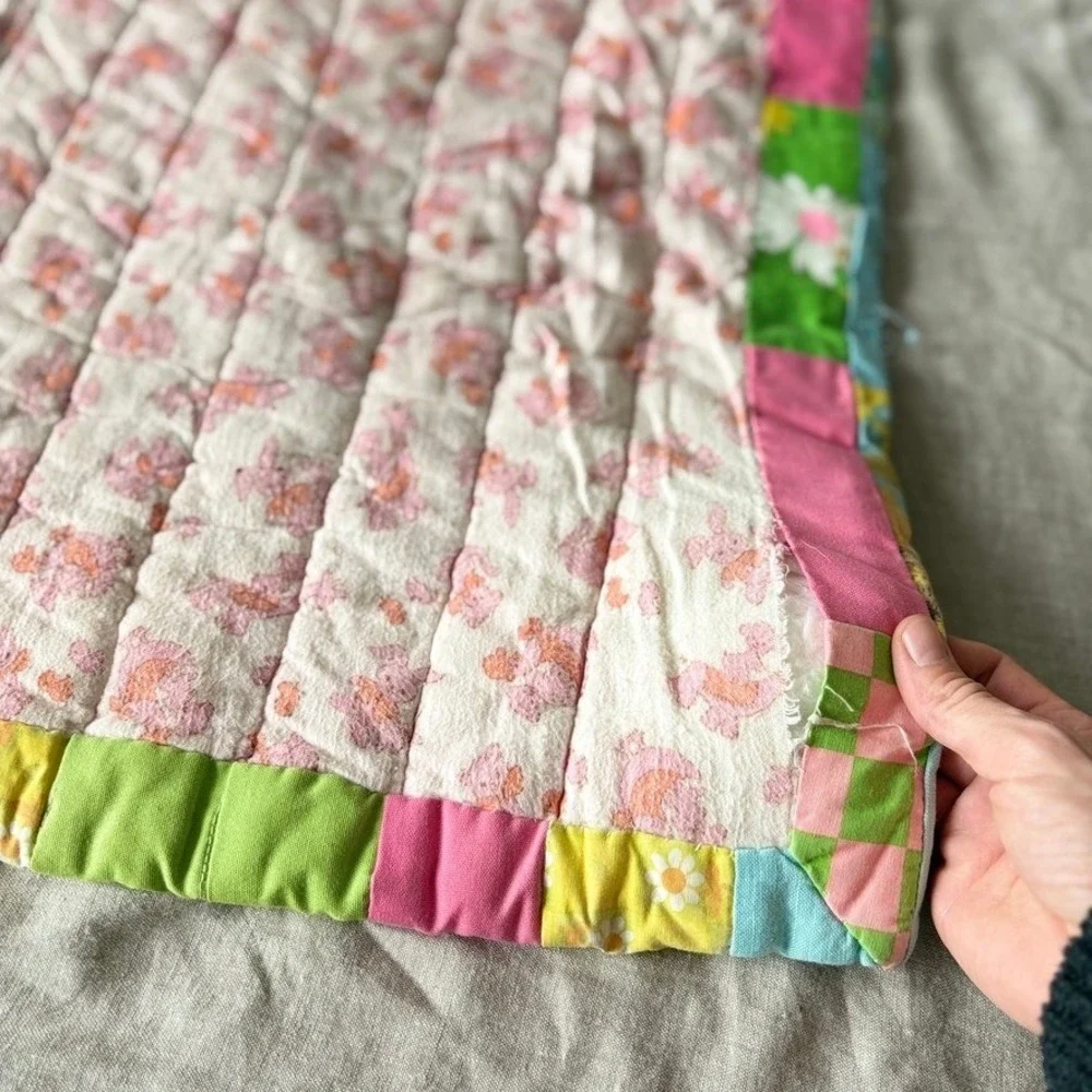 Vintage Handmade Patchwork Quilt Baby Toddler Play Mat Throw Blanket Twee Whimsy
